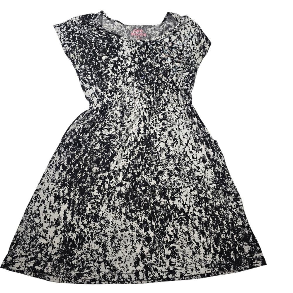 Mudd Women's Small Black White Cap Sleeve Dress Elastic Waist Pockets Y2K